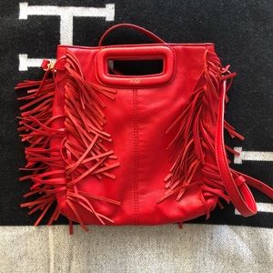 Maje Red Leather Fringe Bag